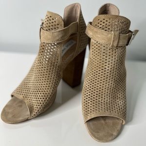STEVE MADEN  Shauna Taupe Suede Peep Toe High Block Heel Sandal Perf Bootie , 7